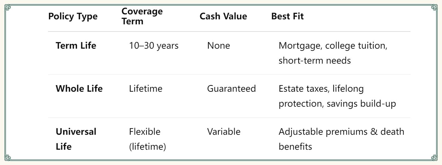 Life insurance Policy Options: Term vs. Whole vs. Universal Life