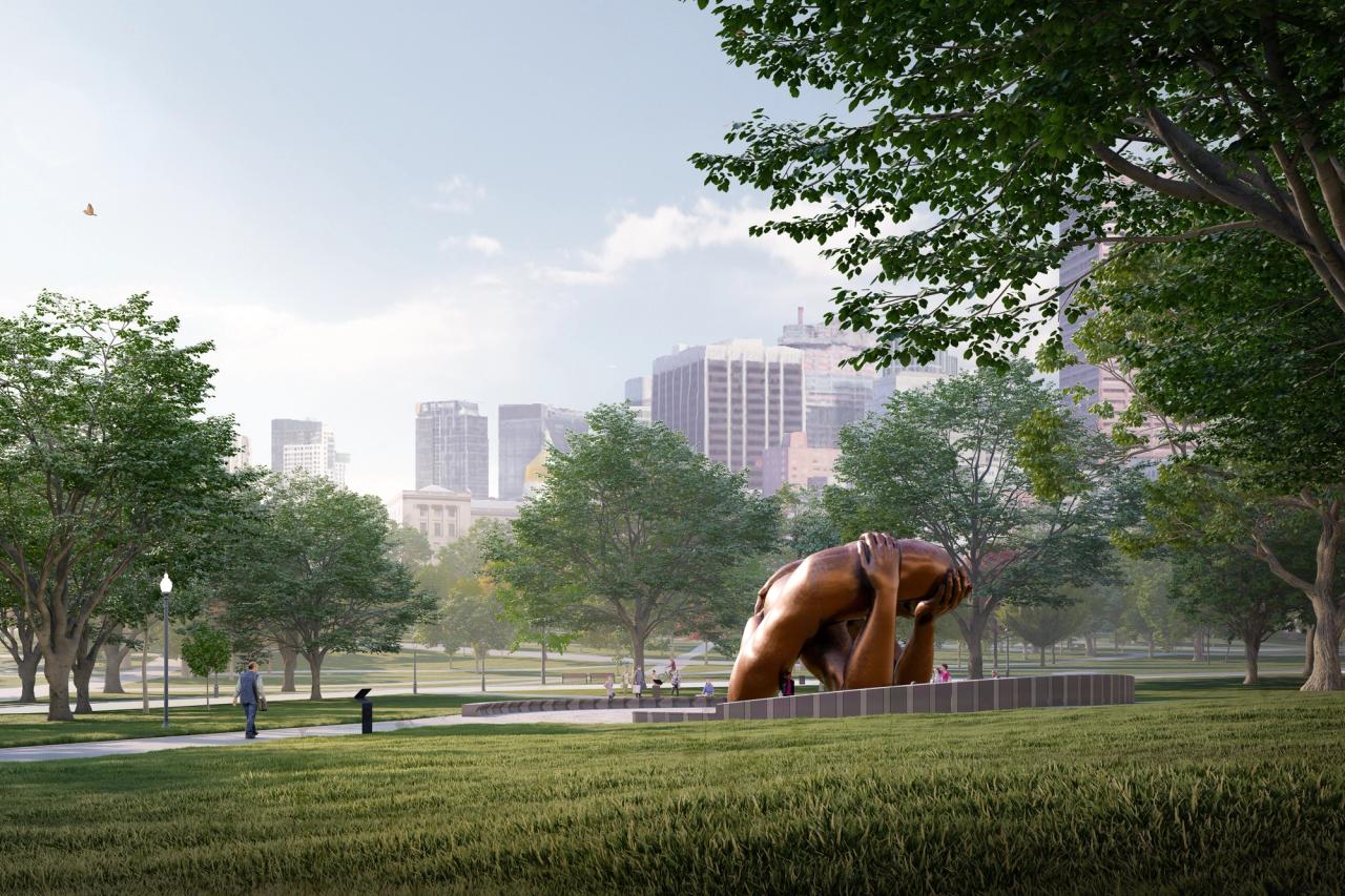 Installation of the Historic Embrace Monument Begins on the Boston
