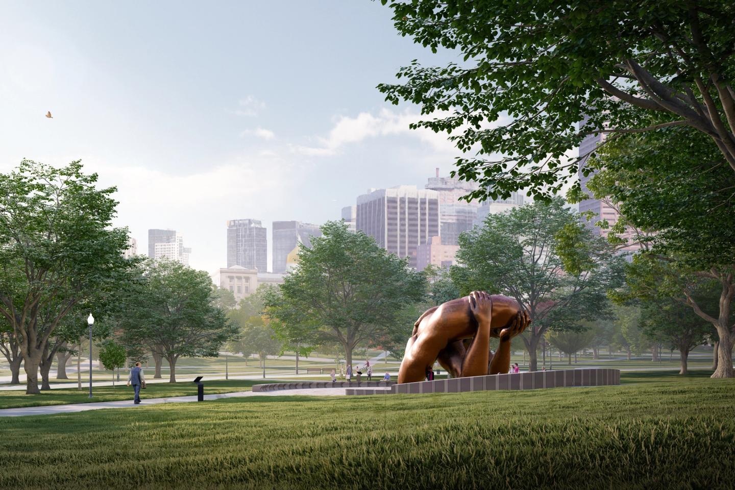 Installation of the Historic Embrace Monument Begins on the Boston