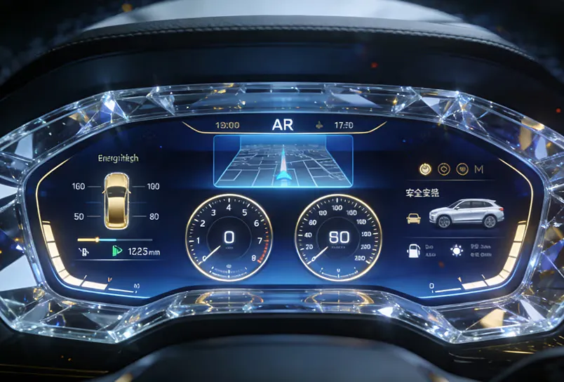 Automotive HMI 3D visualization showcase, featuring 3D digital instrument clusters, AR head-up display and real-time 3D navigation