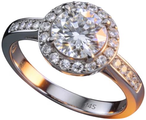 Close-up of a 3D rendered diamond ring showing brilliant fire and metallic sheen