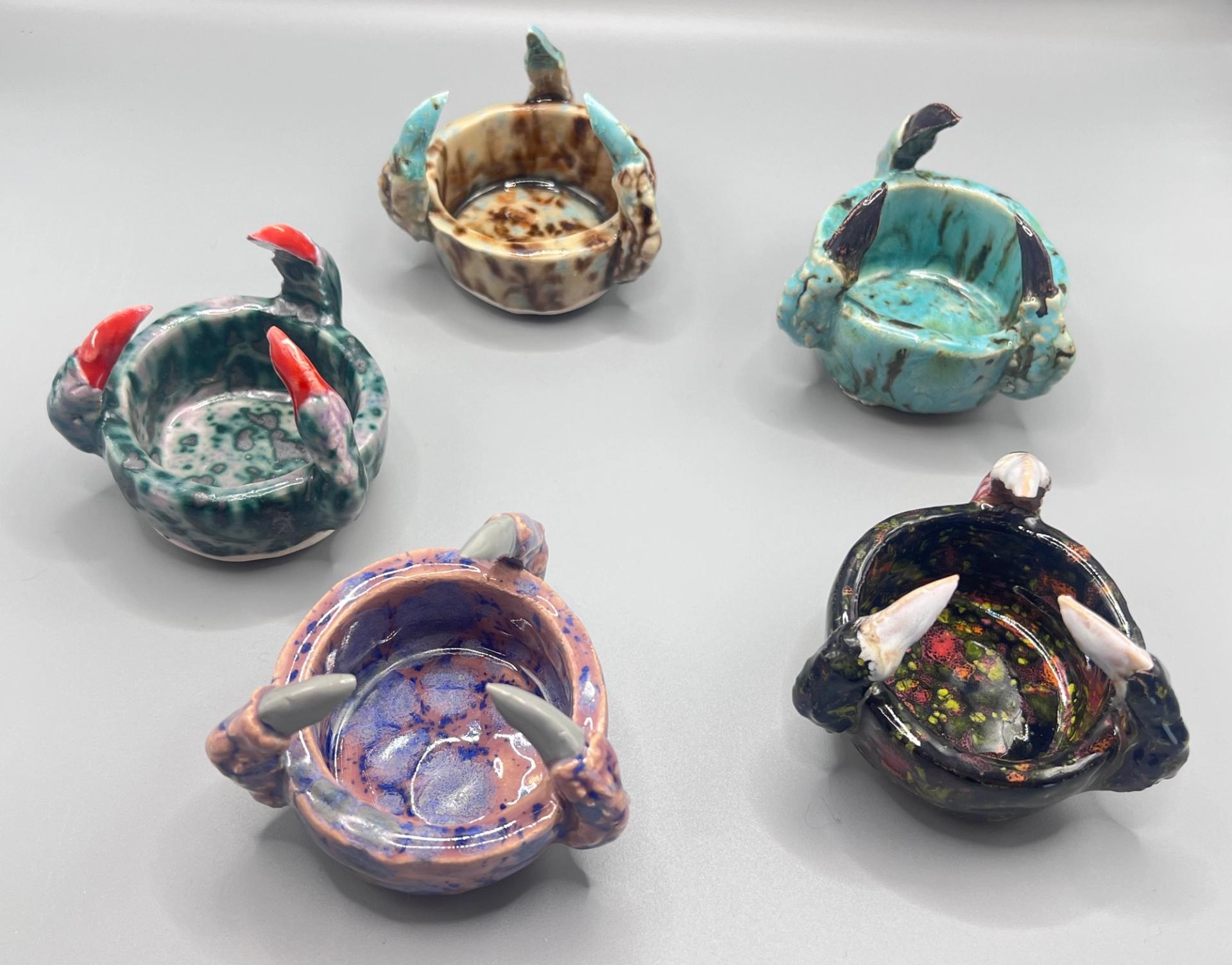 Claws Vessels, 2025 Glazed ceramic (tea light holder; trinket vessel), 7,5 x 6,5 x 7,5 cm (each)