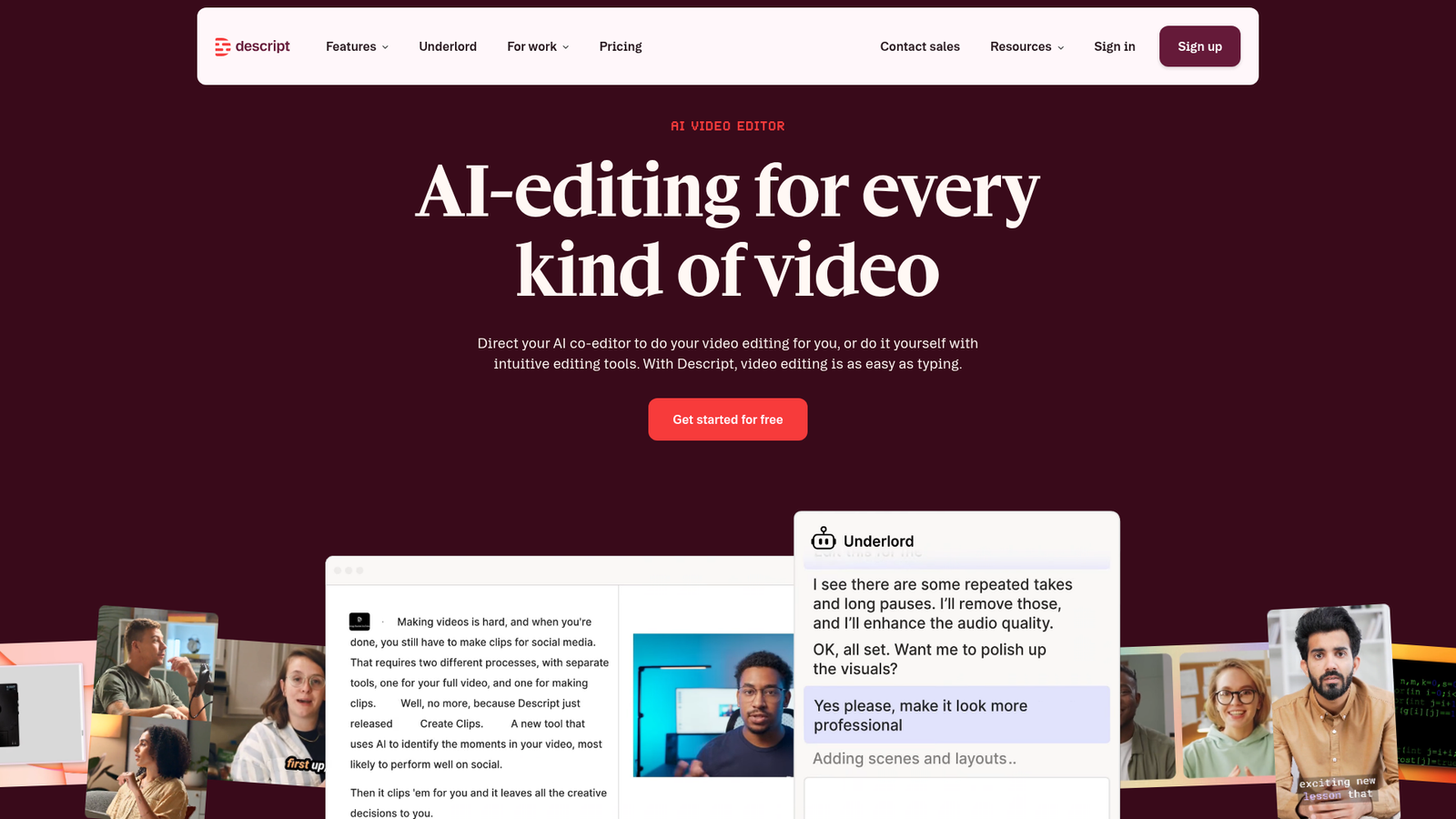 Descript homepage