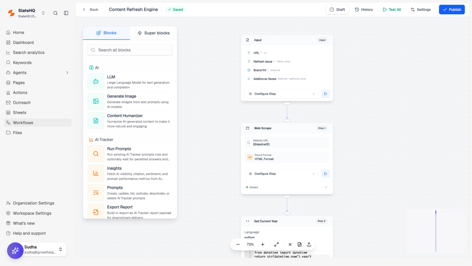 Workflow builder within the Slate workspace
