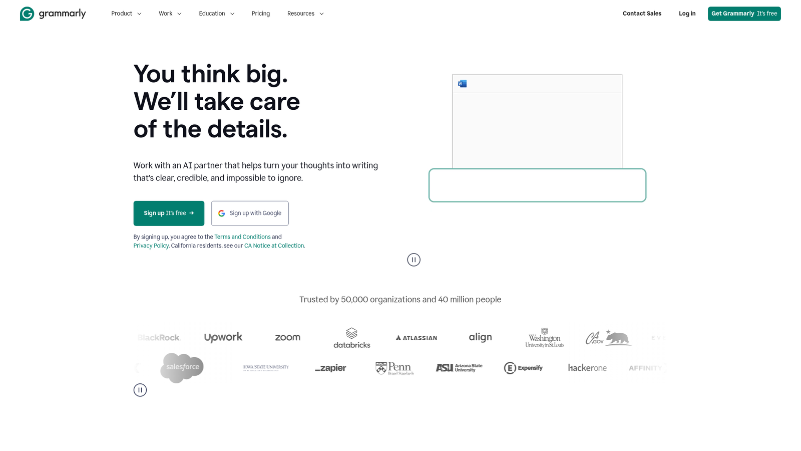 Grammarly homepage