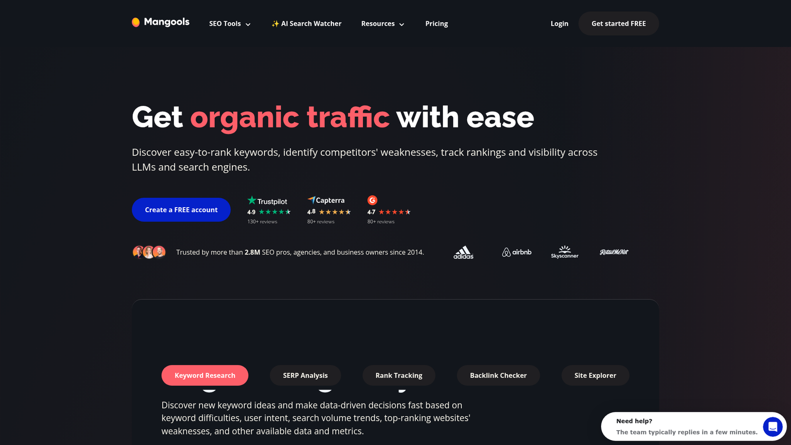 Mangools homepage