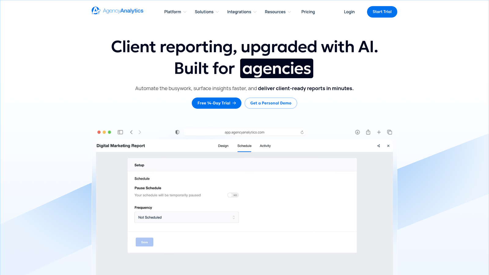 AgencyAnalytics homepage