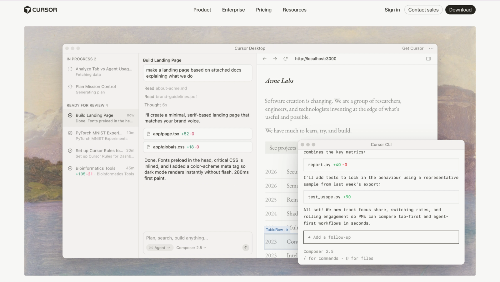 Cursor AI homepage