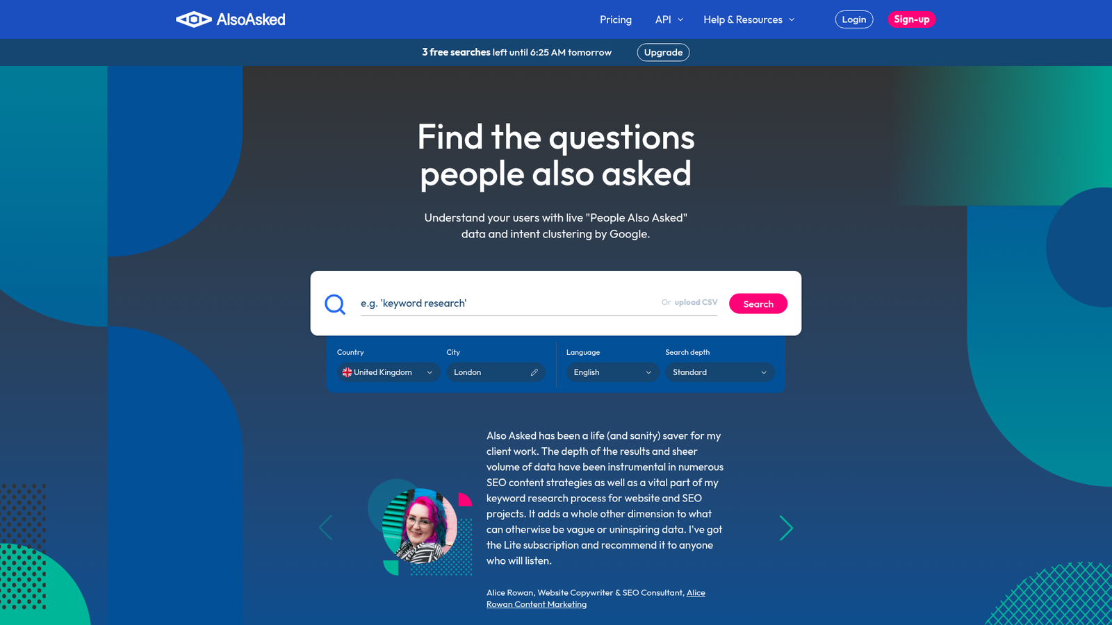 AlsoAsked homepage
