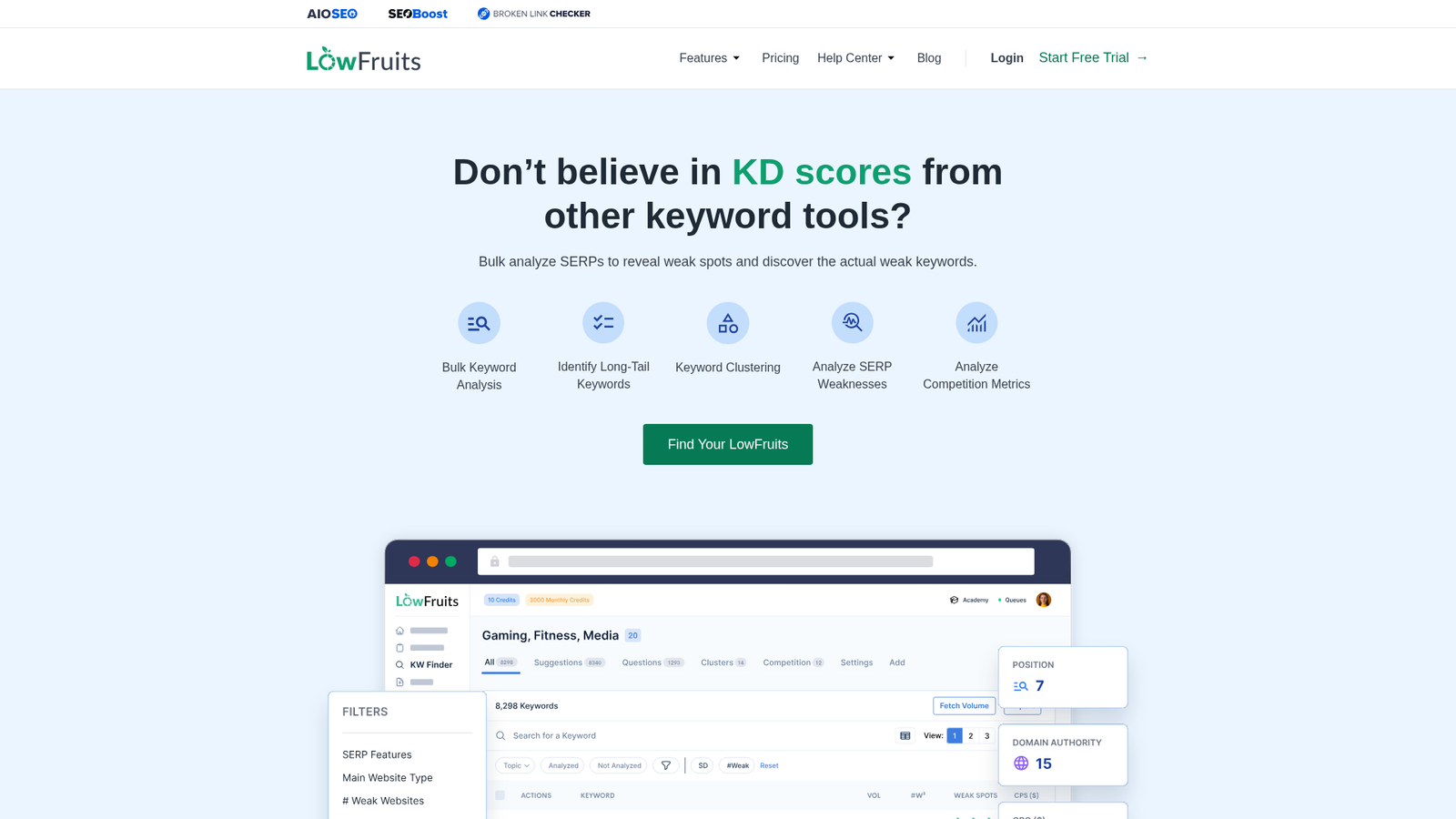 LowFruits homepage