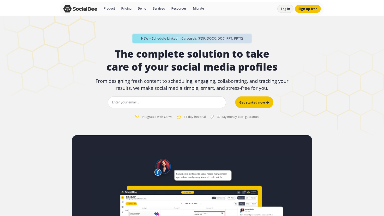 SocialBee homepage