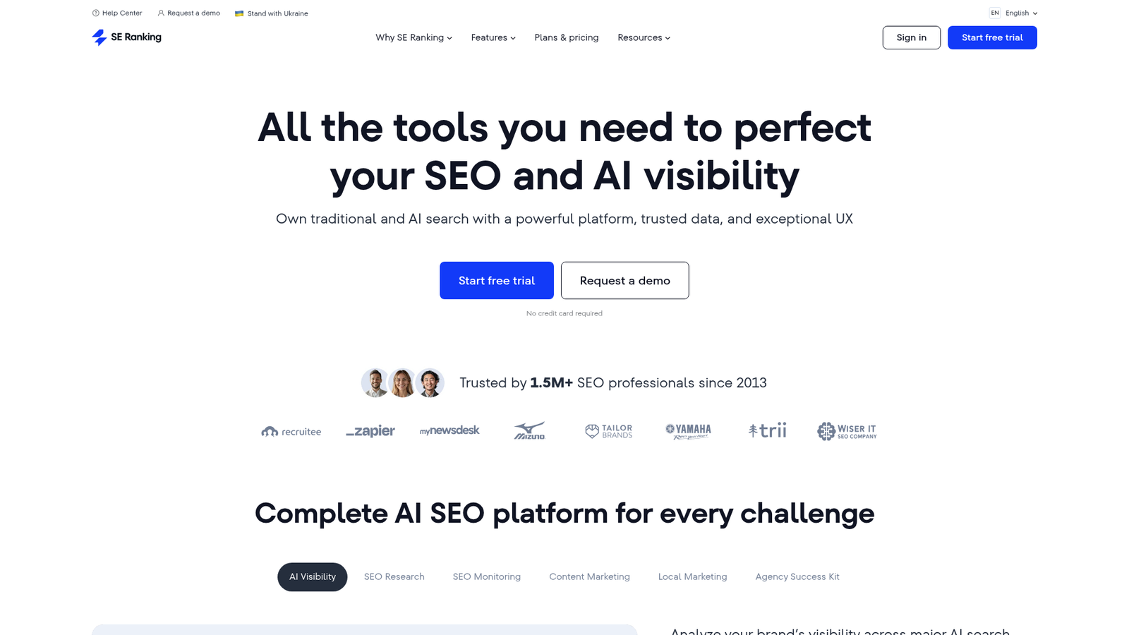 SE Ranking homepage