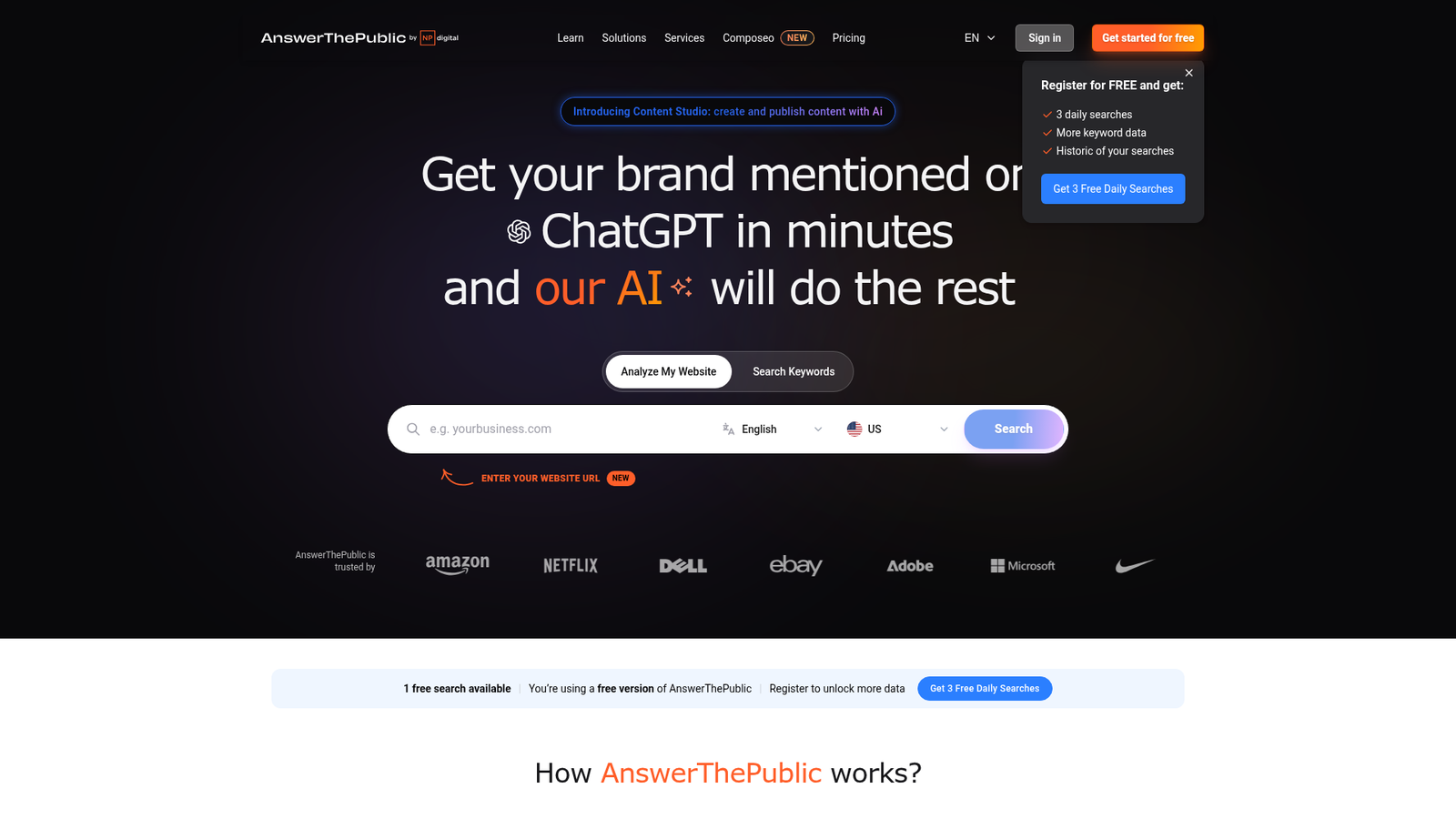 AnswerThePublic homepage