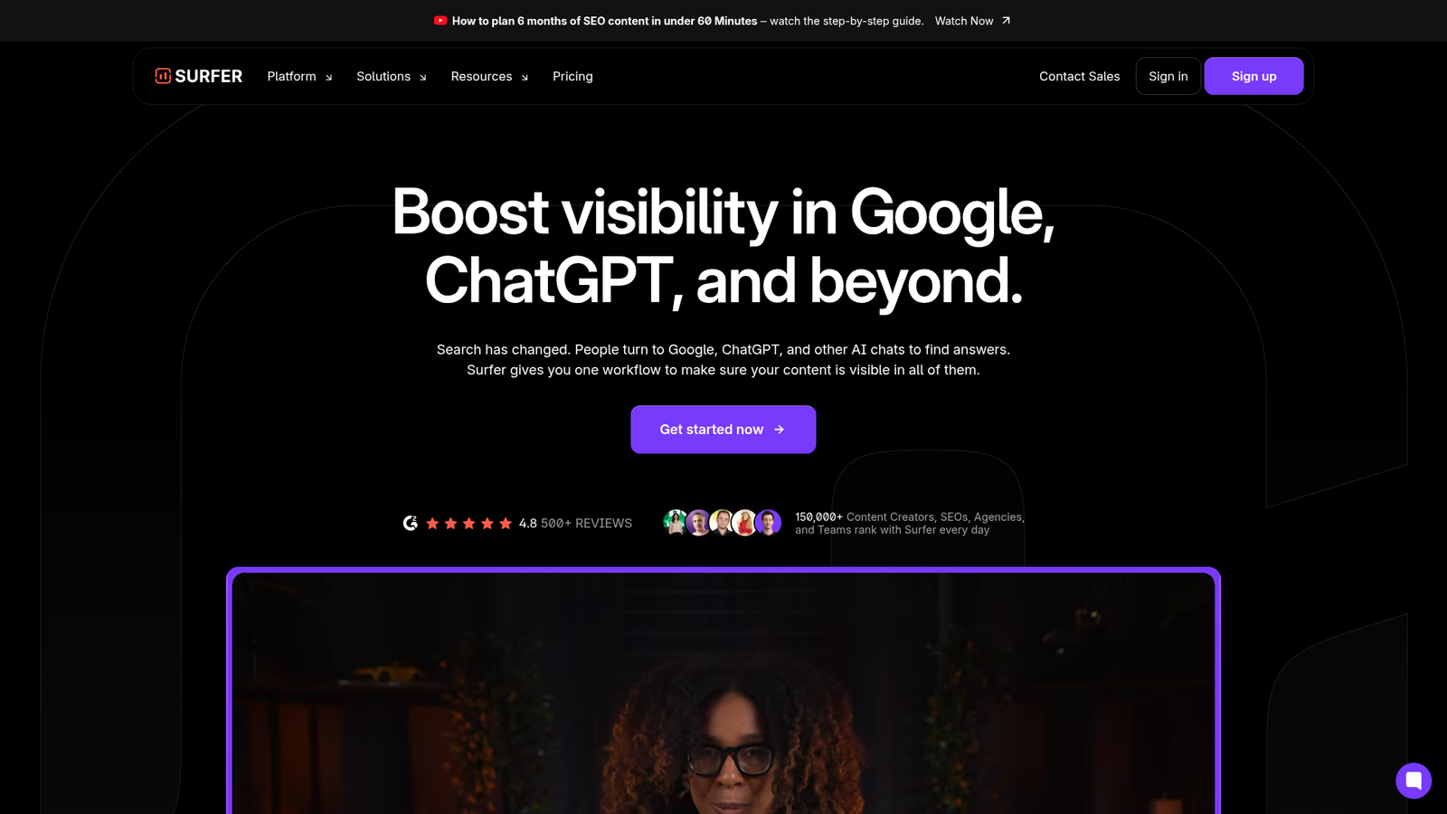 Surfer SEO homepage