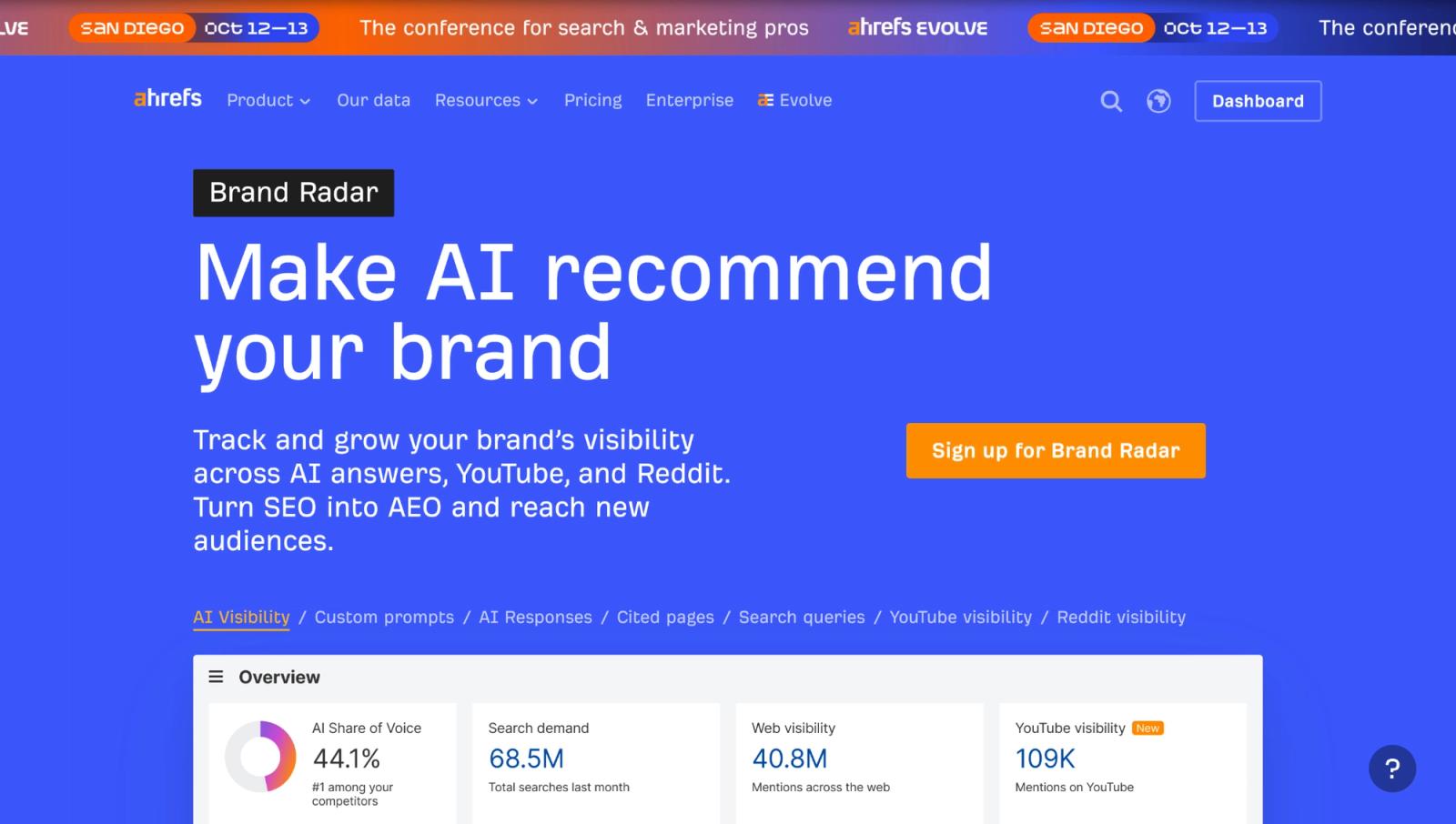 Ahrefs Brand Radar Homepage