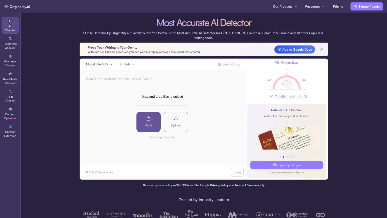 Originality AI homepage