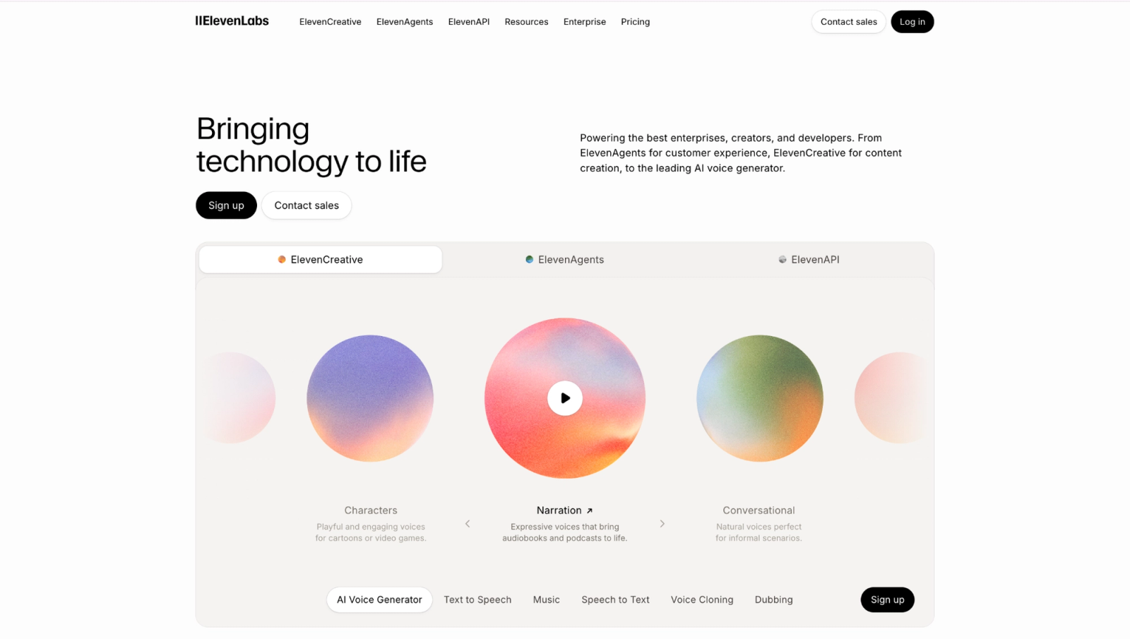 ElevenLabs homepage
