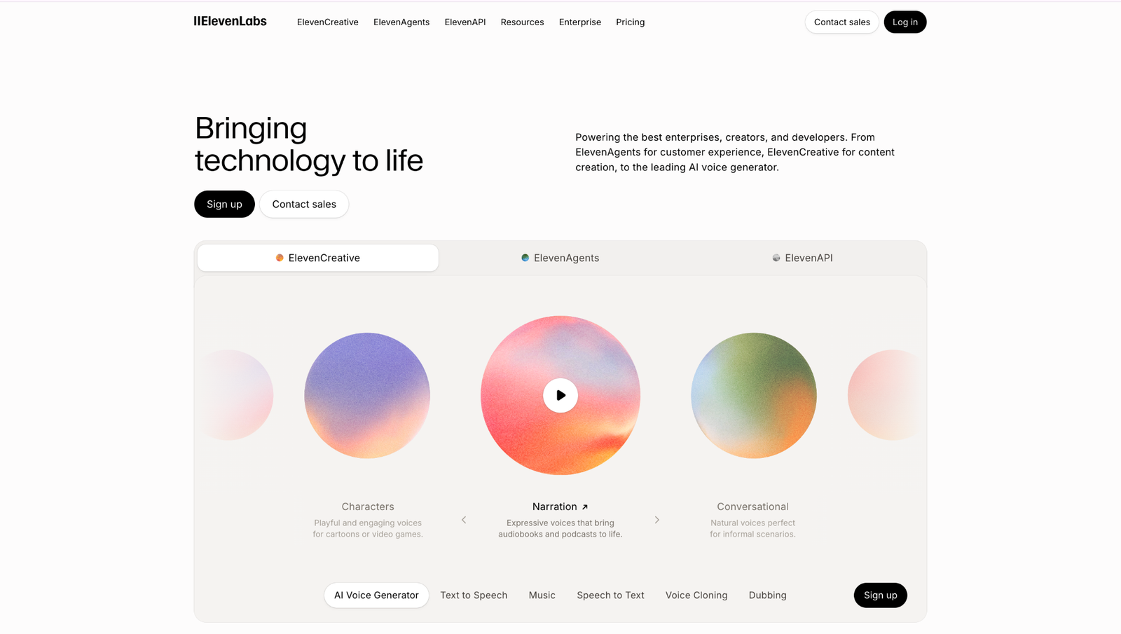 ElevenLabs homepage