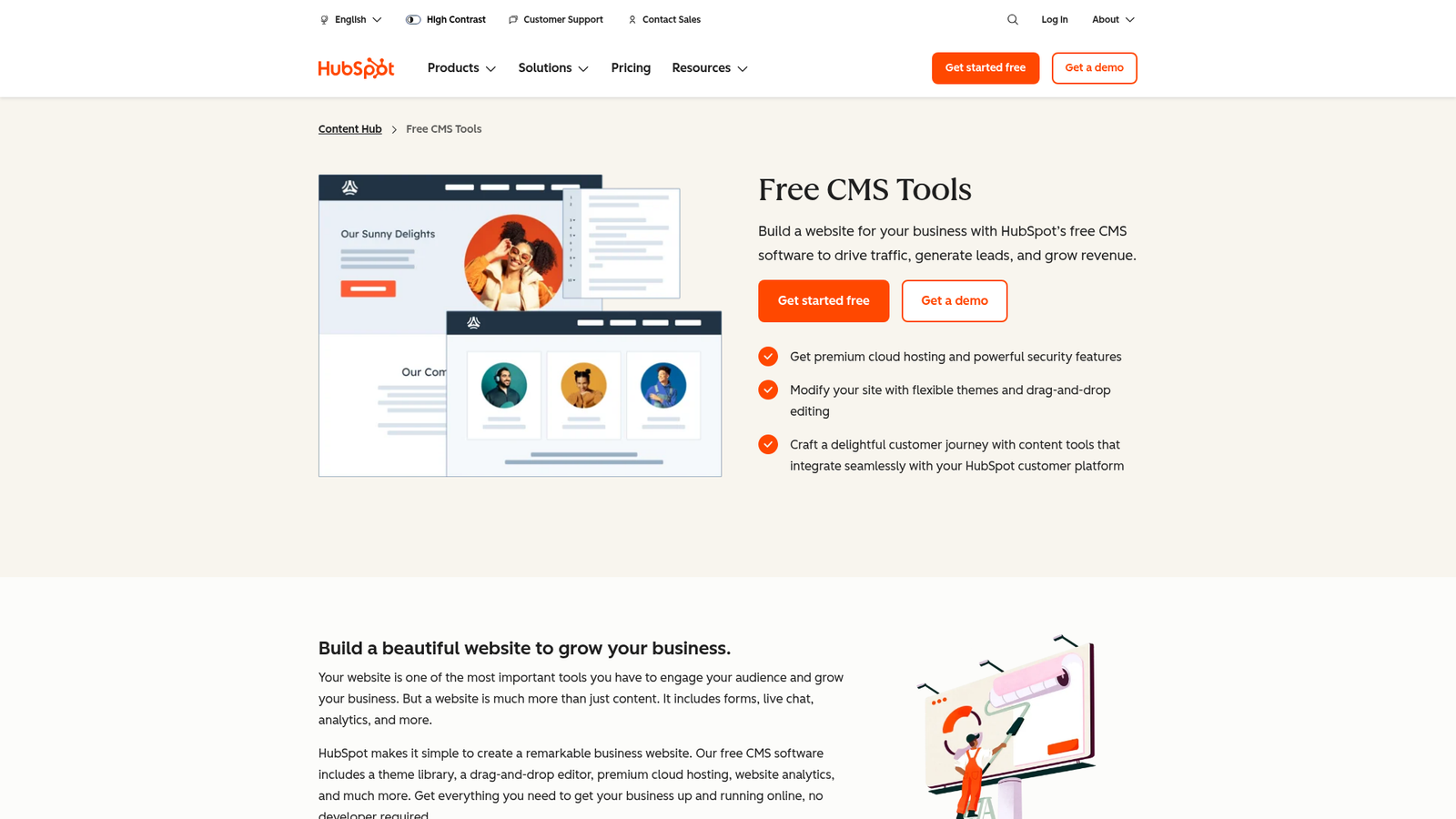 HubSpot Content Hub homepage