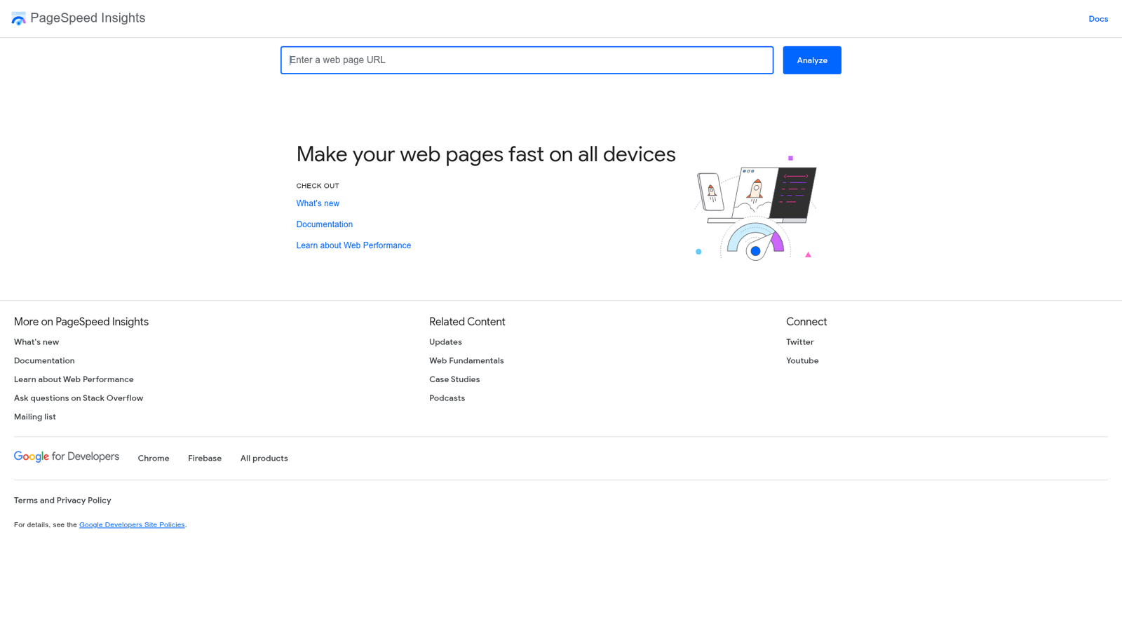 PageSpeed Insights homepage