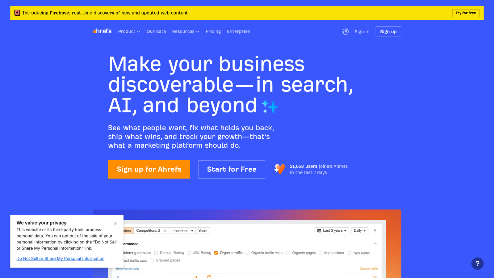 Ahrefs homepage