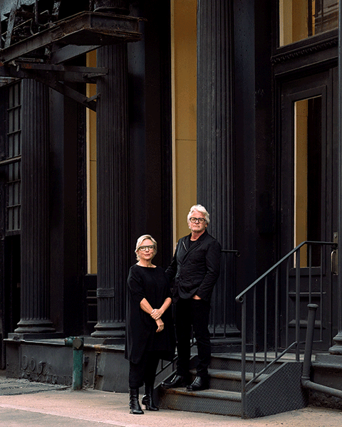 Trevyn and Julian McGowan outside of their new gallery at 75 Leonard Street, Tribeca