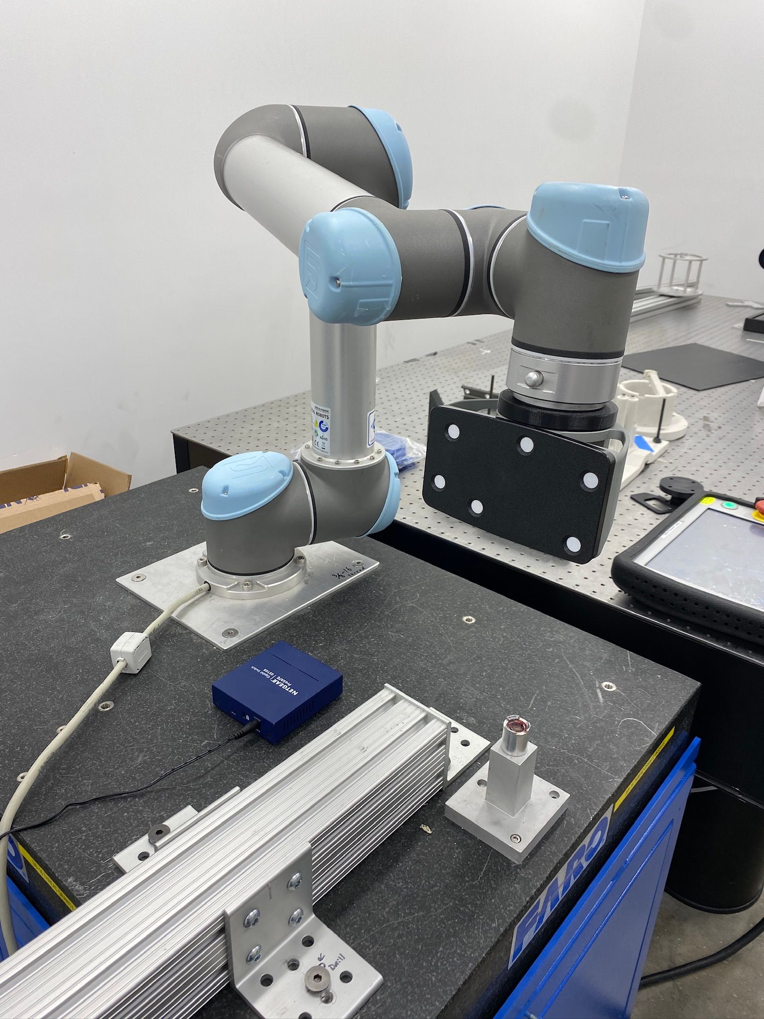 Robotics testing setup on a lab bench