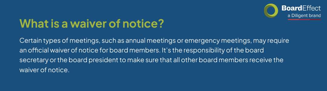What is a waiver of notice for a board meeting