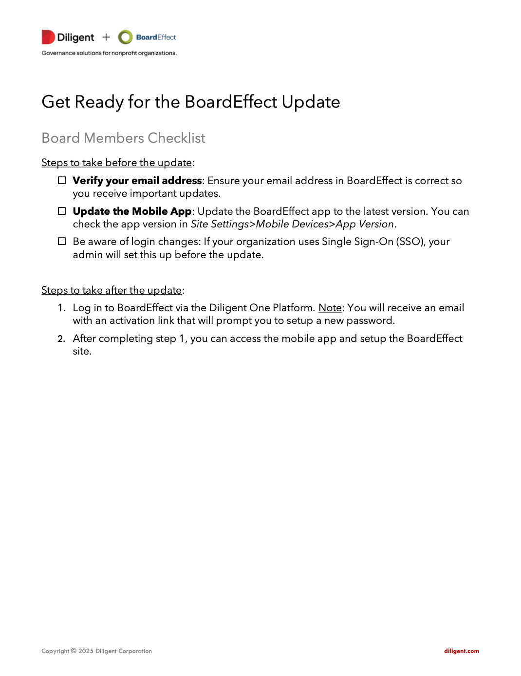 BoardEffect Board Members Checklist