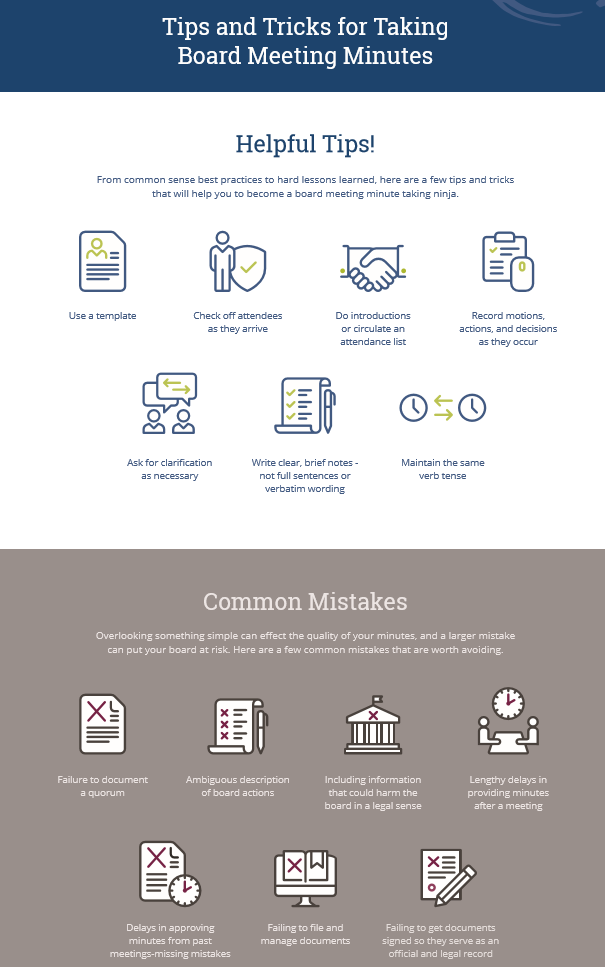 Learn how to take minutes at a board meeting and what information to include or avoid