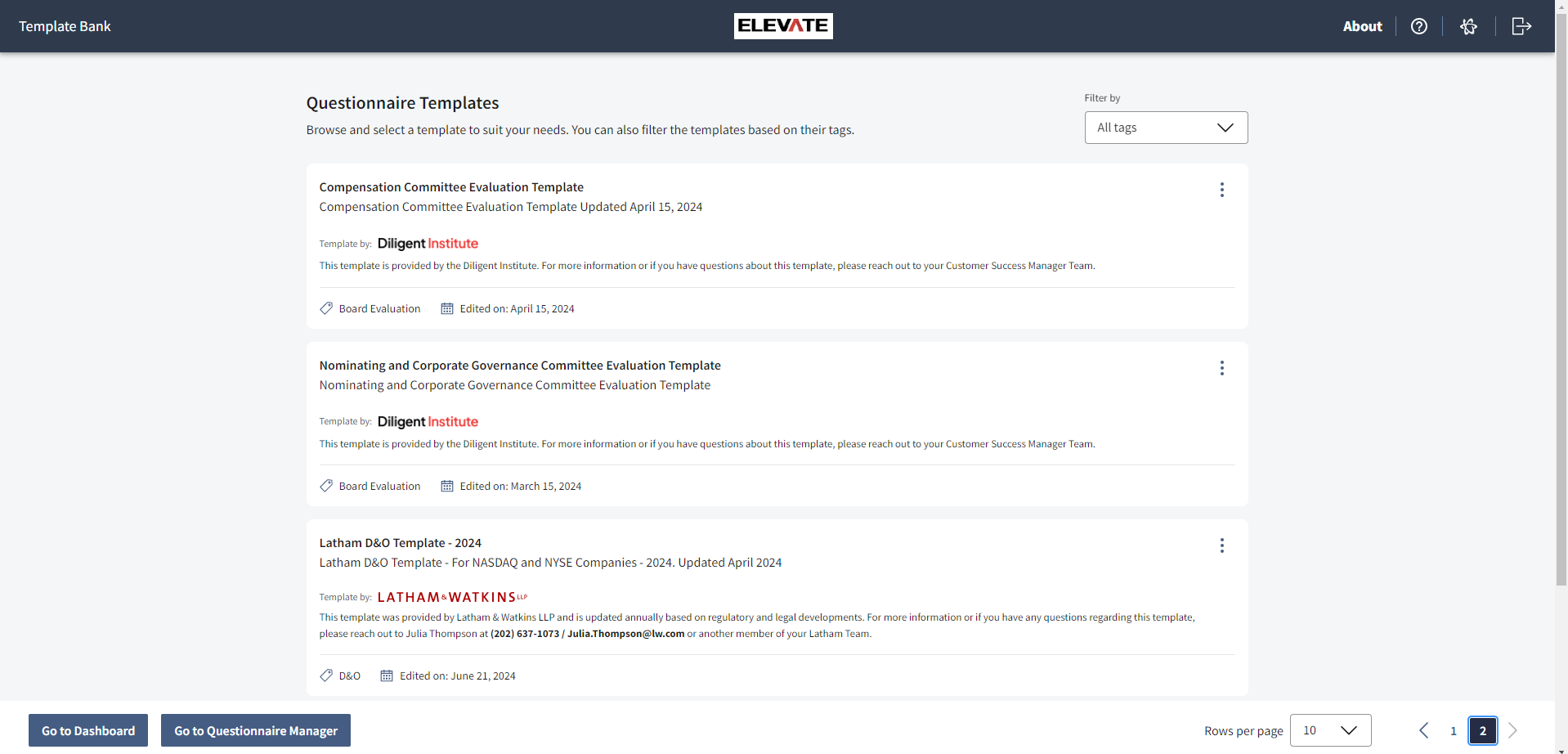 Boards - questionnaire templates