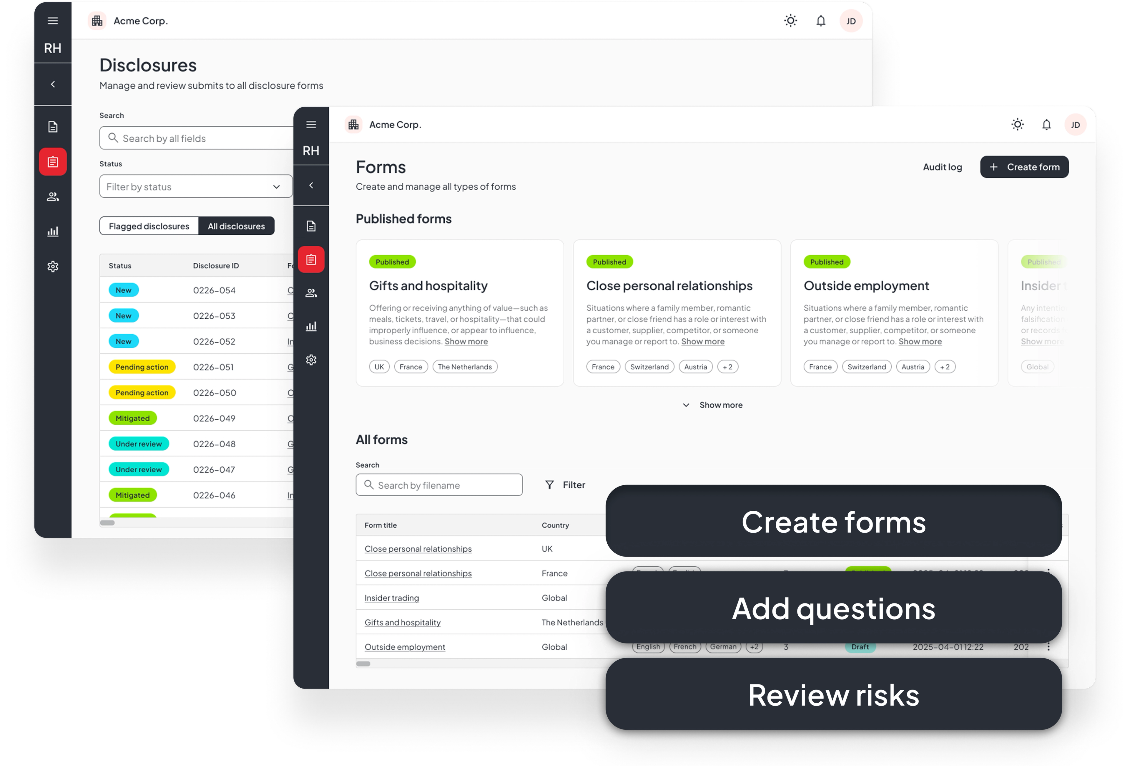 Diligent Conflict of interest manager product screenshot