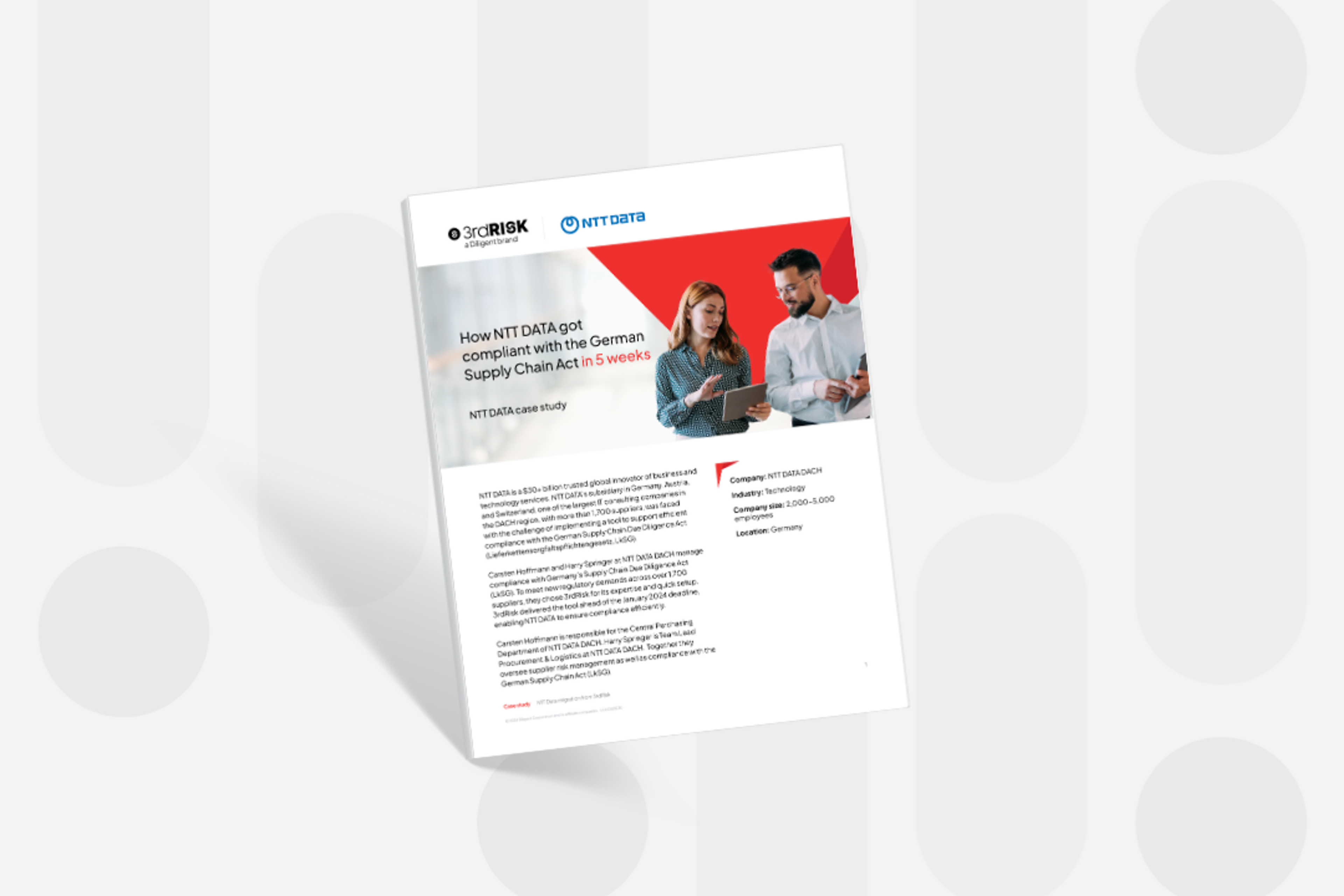 A look at the front cover of a case study focusing on NTT DATA's usage of 3rdRisk, a Diligent brand