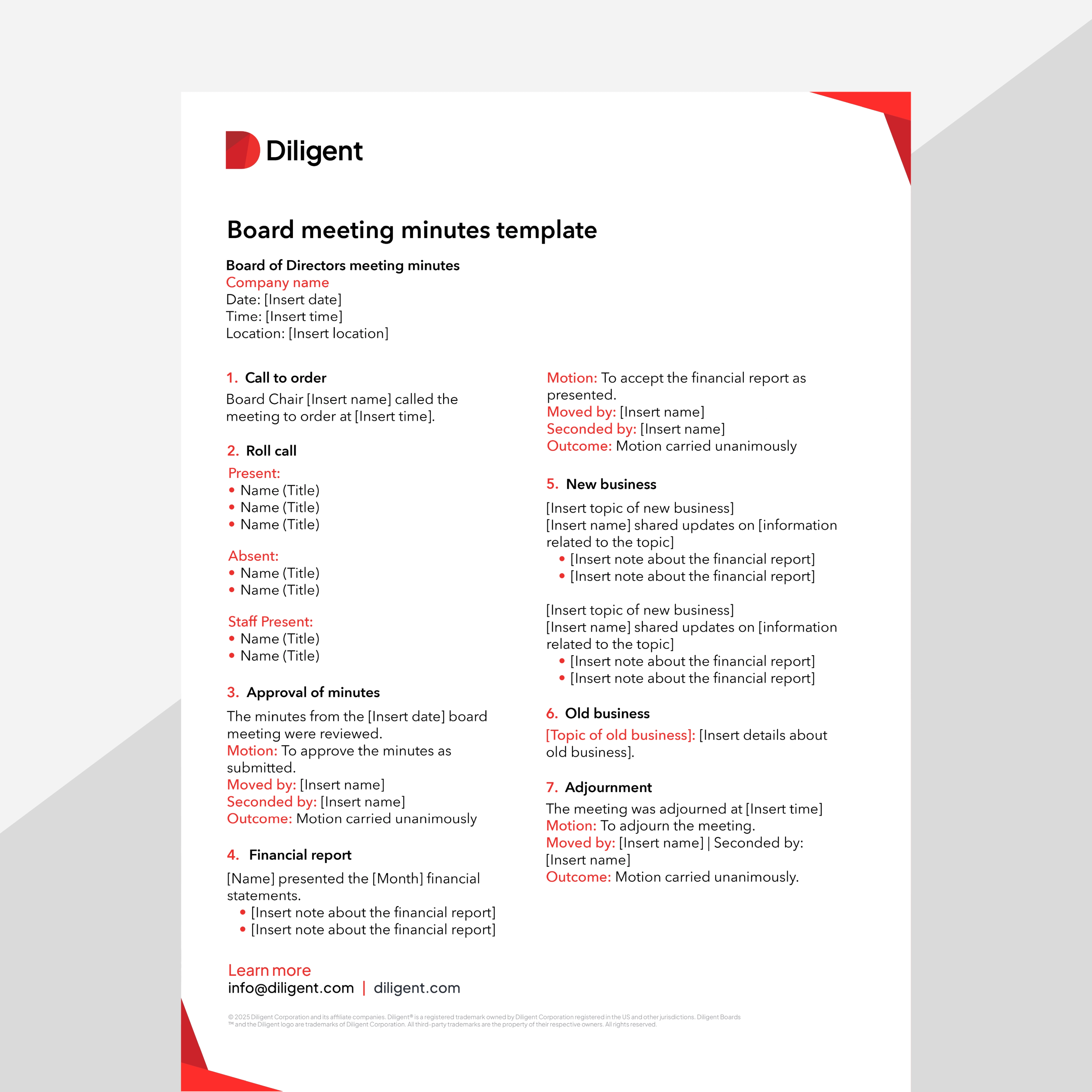 Board meeting minutes template