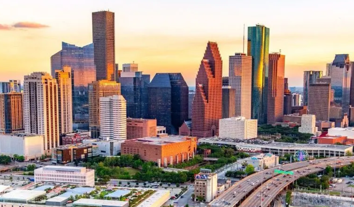 Downtown houston at sunset