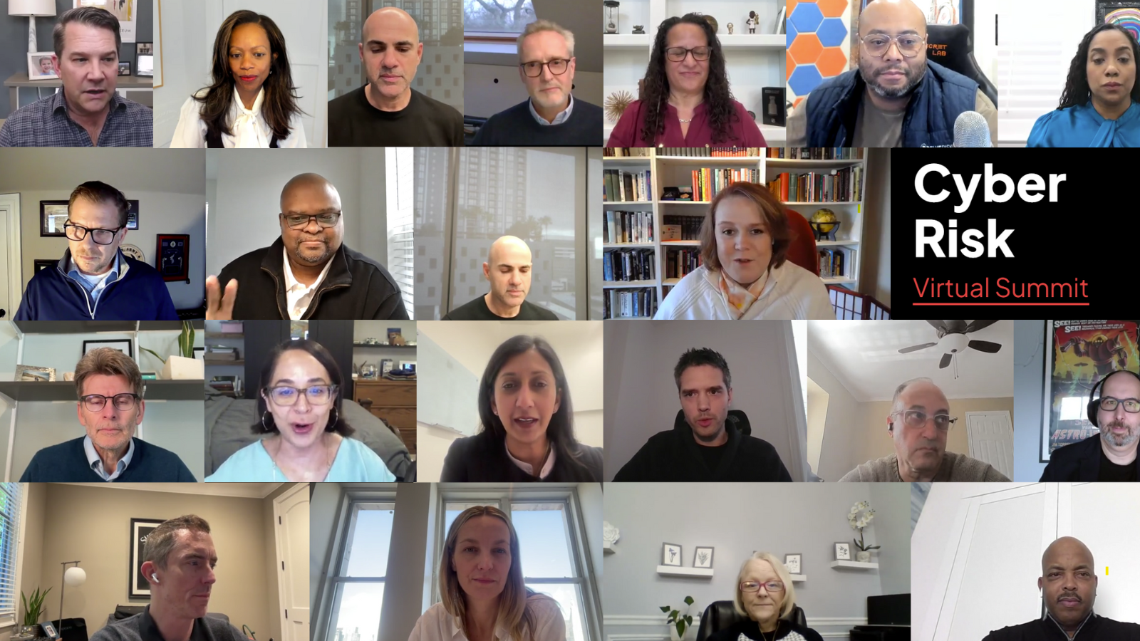 Screen of multiple work colleagues on video call