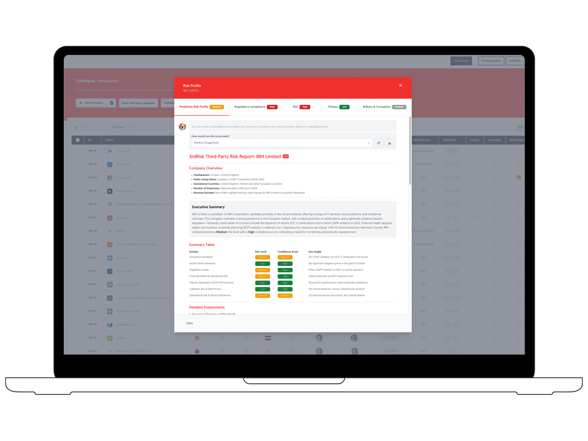 Diligent Third Party Risk Management software