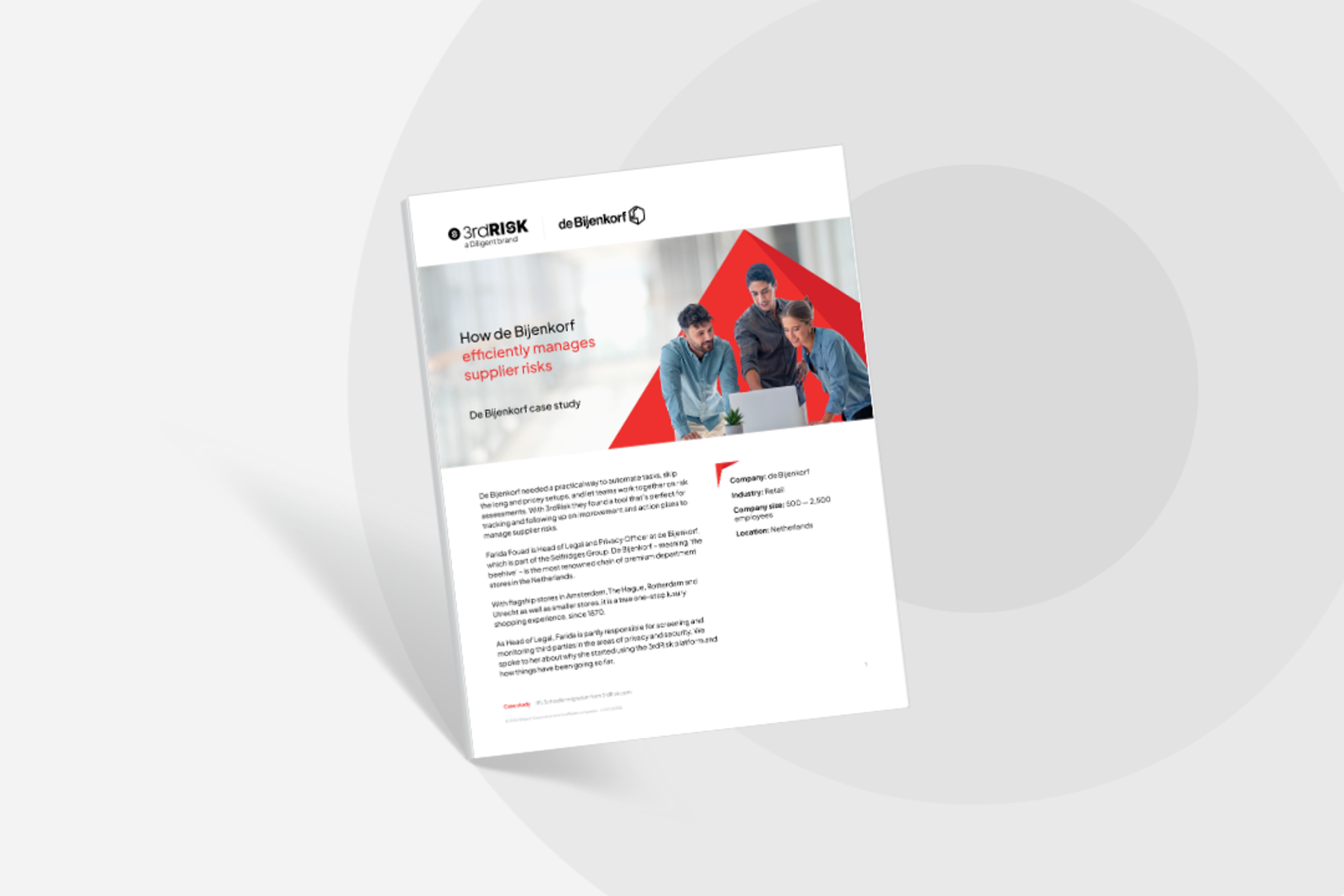 A look at the front cover of a case study focusing on de Bijenkorf's usage of 3rdRisk, a Diligent brand