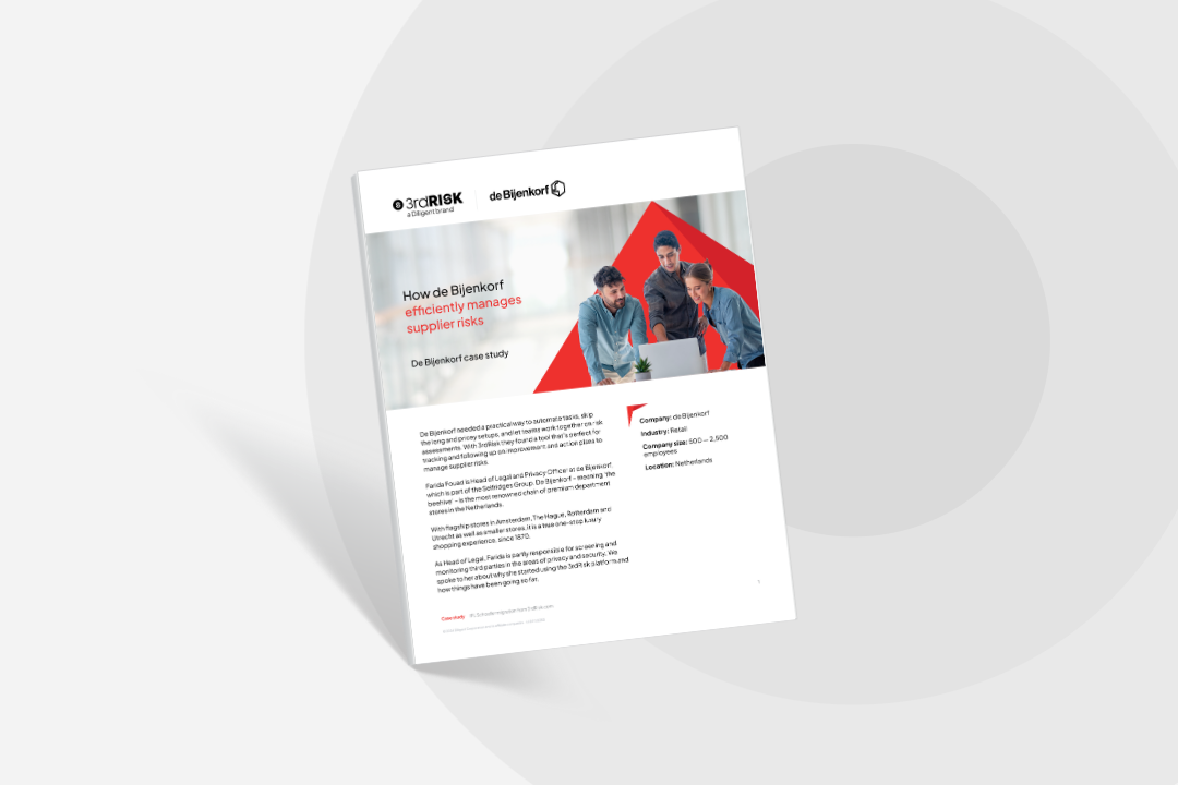 A look at the front cover of a case study focusing on de Bijenkorf's usage of 3rdRisk, a Diligent brand