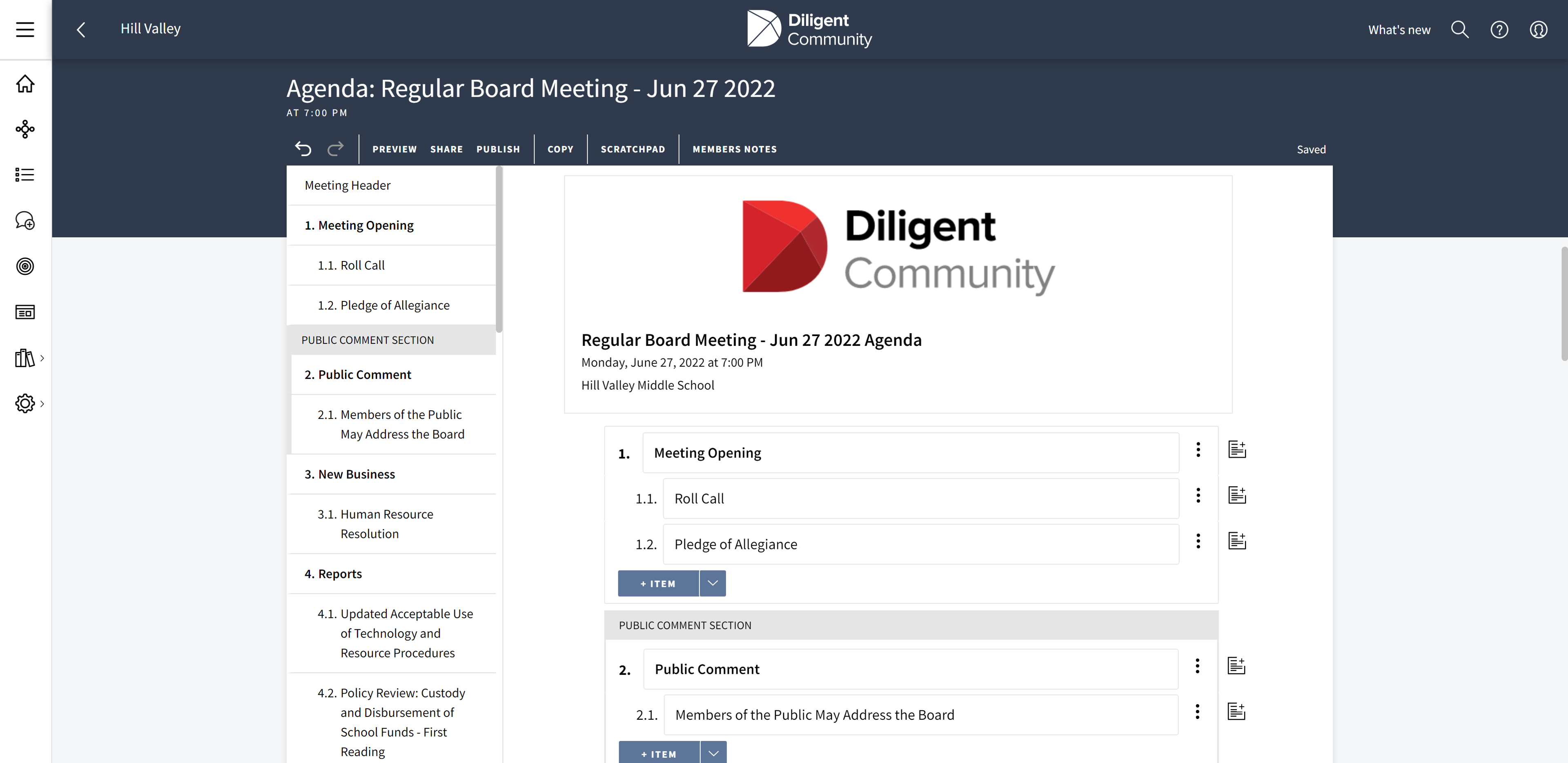 Meeting agenda management