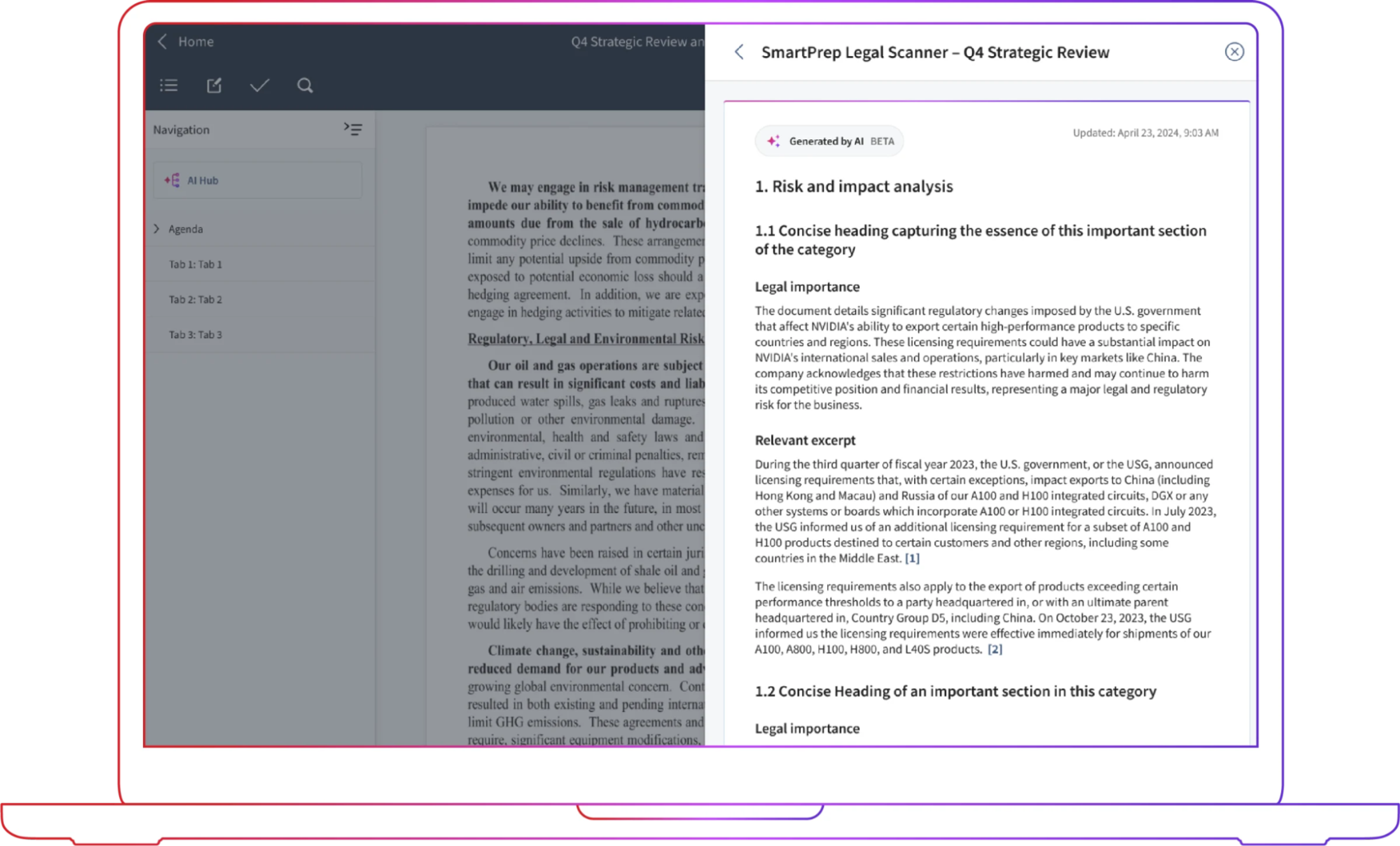 SmartPrep Legal Scanner, which flags risky language for steering committee compliance review in Diligent Boards.