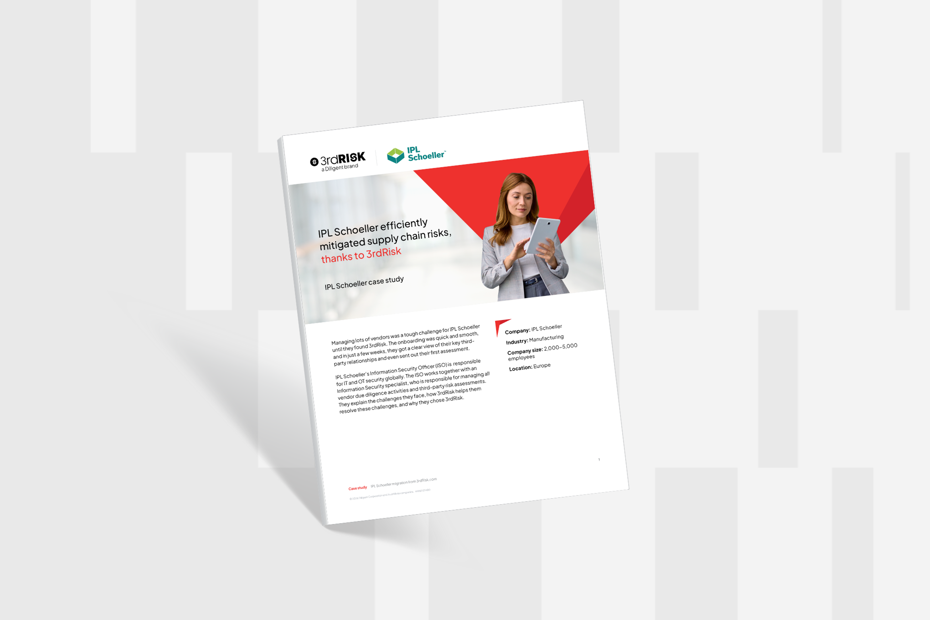 A look at the front cover of a case study focusing on IPL Schoeller's usage of 3rdRisk, a Diligent brand