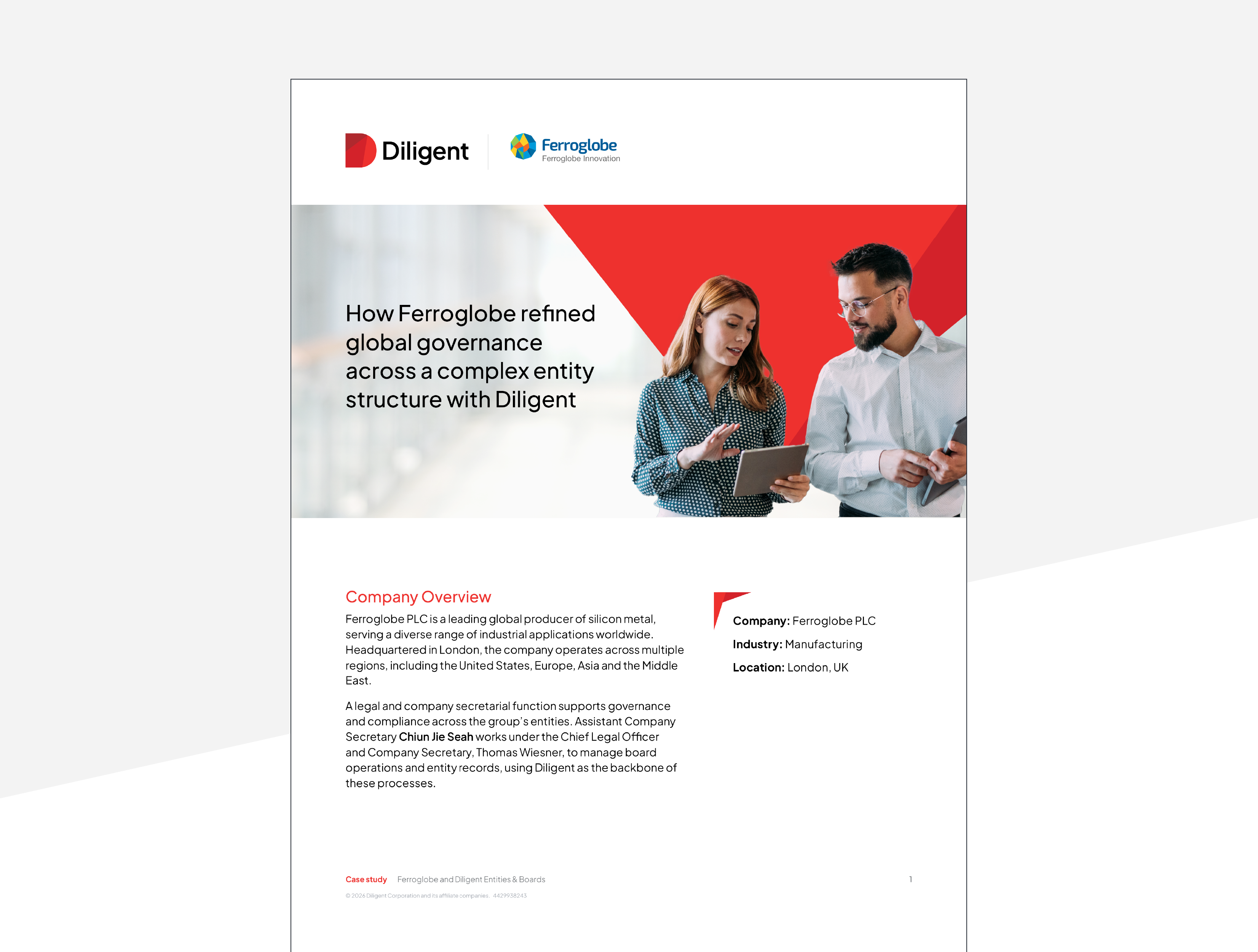 Image of the case study featuring Ferroglobe's usage of Diligent Entities and Boards