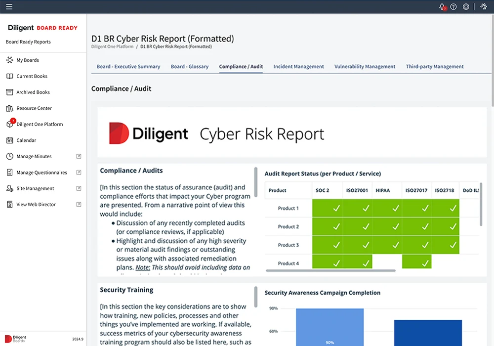 Cyber-risk report on Diligent, enabling improved GRC reporting