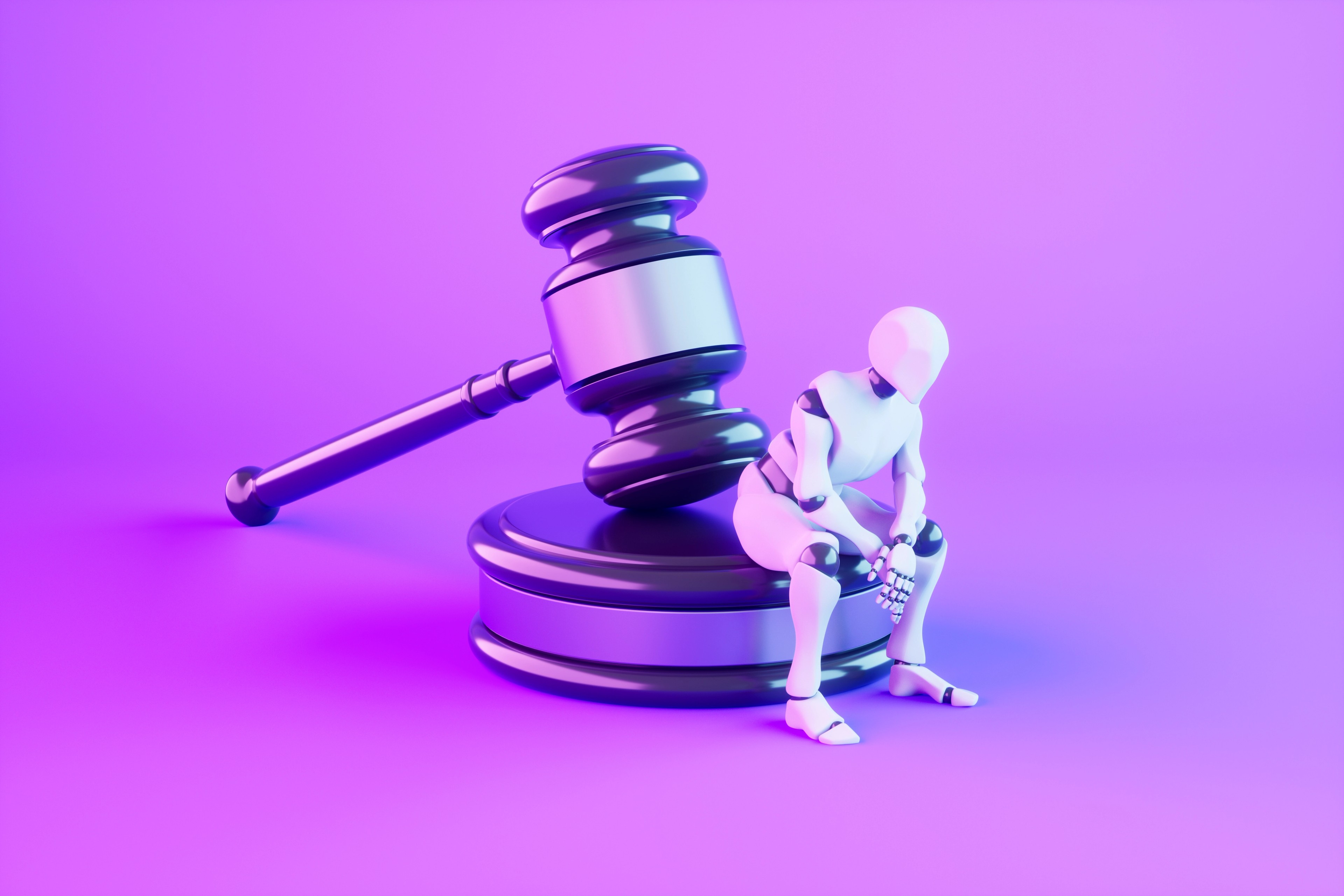 Gavel and Robot, Artificial Intelligence and Law Concept.
