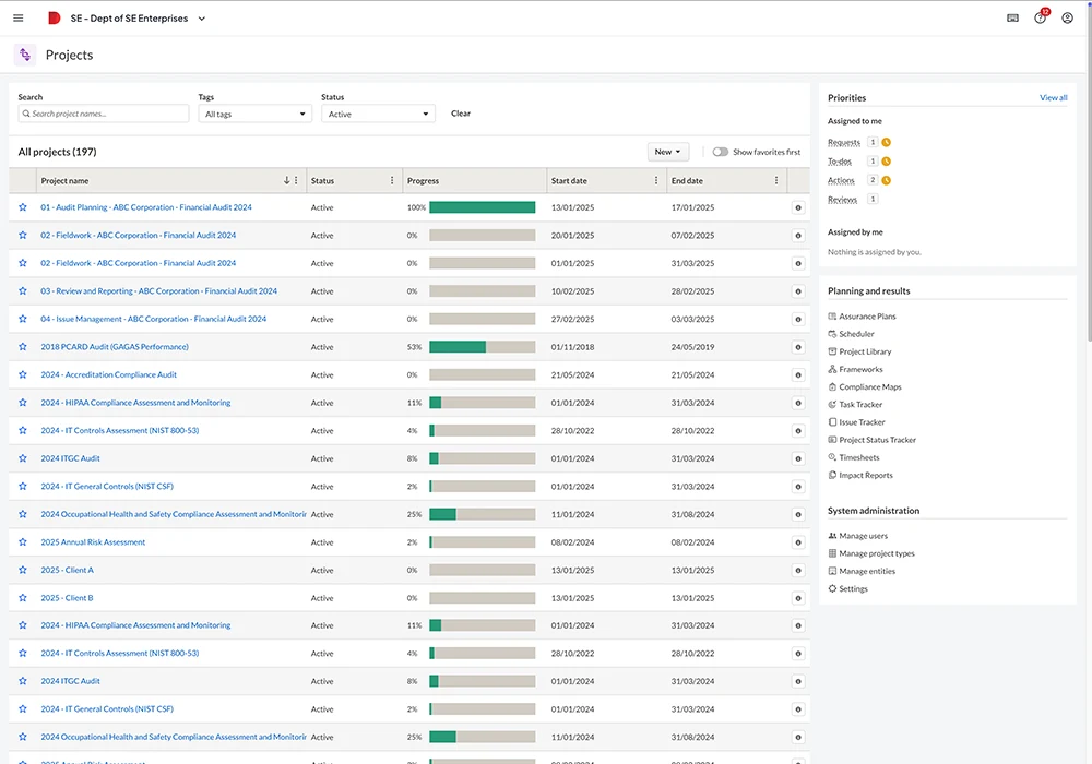 Audit projects in the Diligent One Platform, which helps teams build a better compliance culture