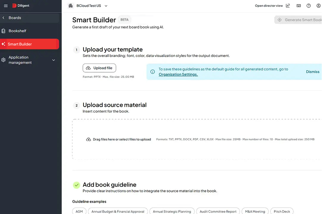 Diligent Admin set Smart Builder template