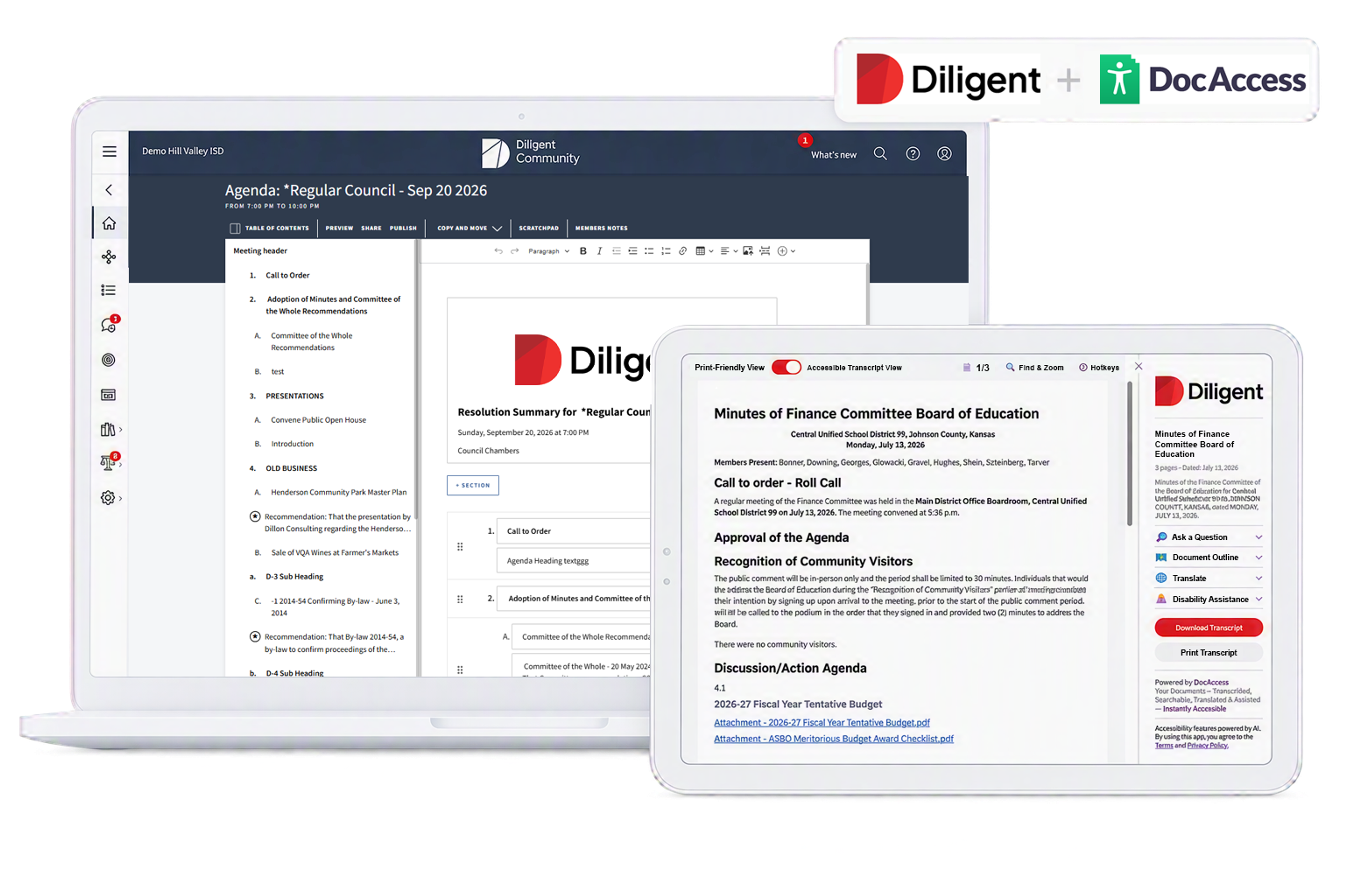 Diligent product dashboards and chat functionality for board members