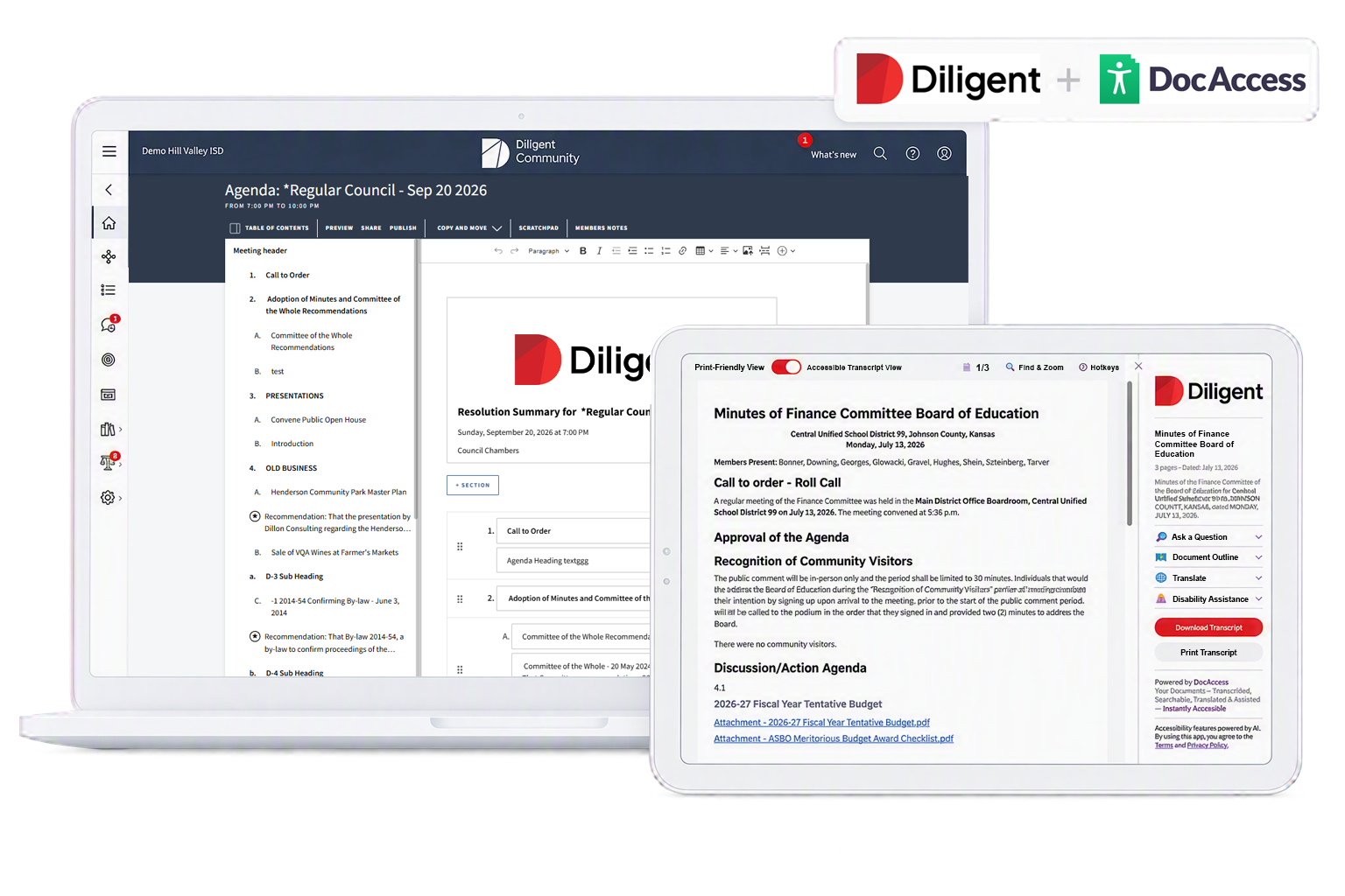 Diligent product dashboards and chat functionality for board members