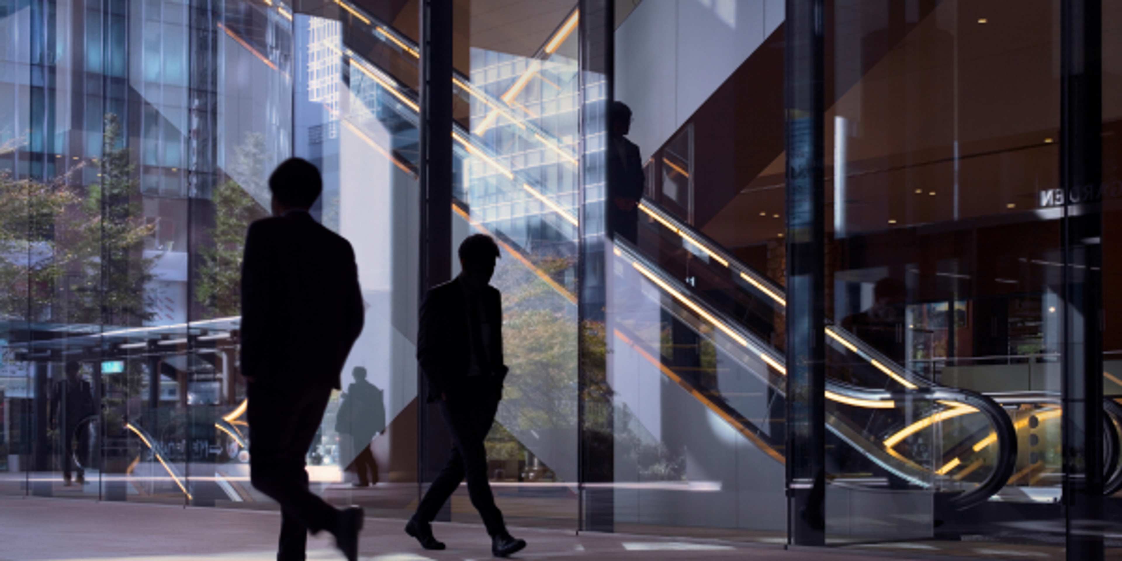 MAN GOING DOWN ESCALATOR